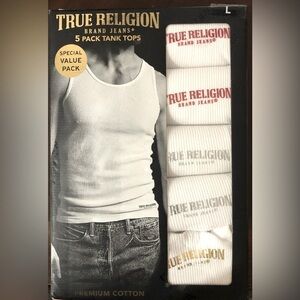 True Religion Men’s Cotton T-Shirts 5-Pack Tank Top Tees Size L White Ri…